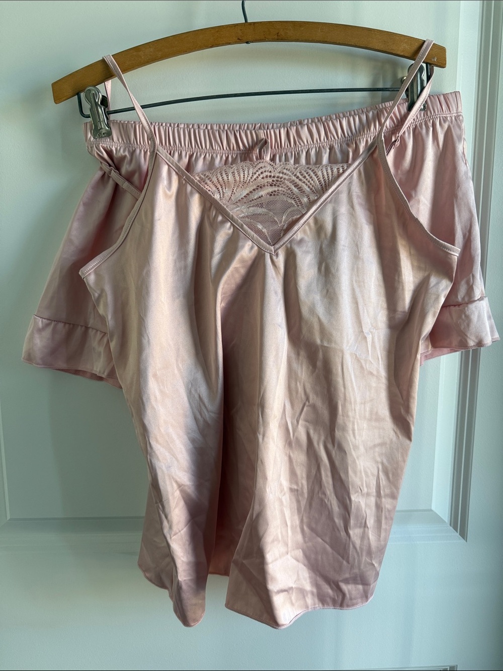 NWOT RACHEL Rachel Roy Dusty Pink Satin Lace-Trim Chemise Set - L